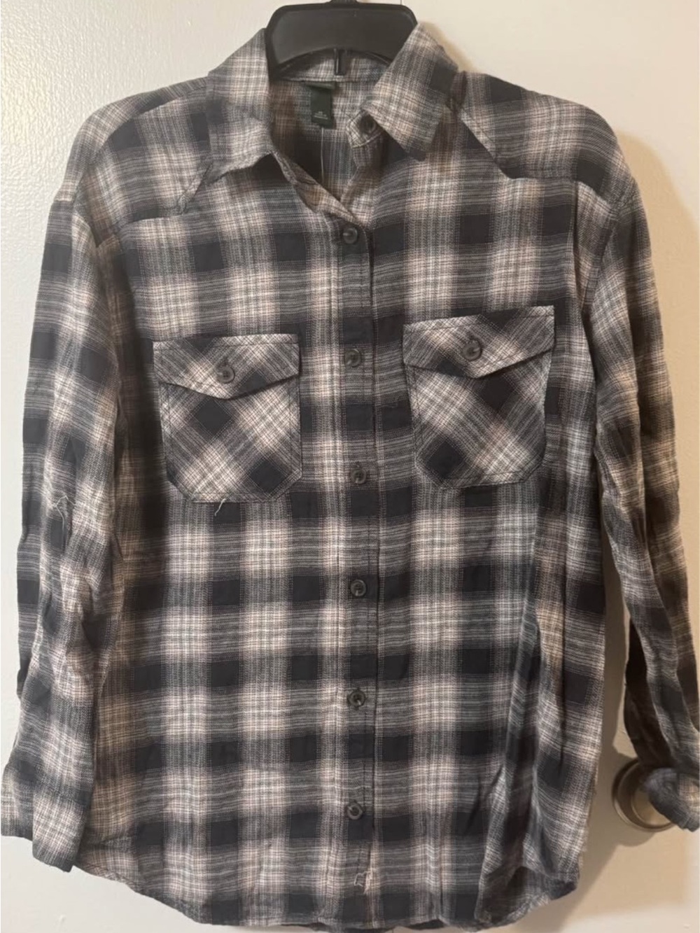 Target Men's Black and Gray Plaid Button-Down Shirt
